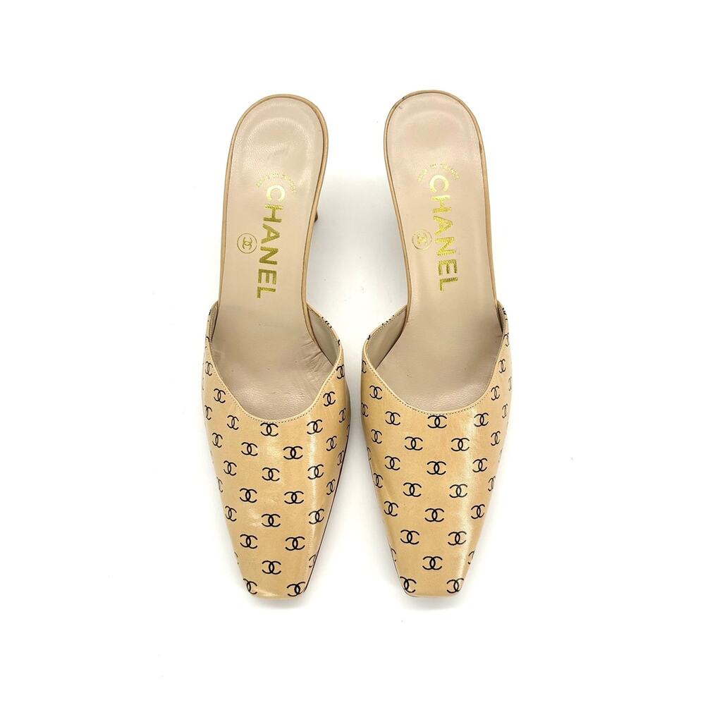 Chanel Vintage Lagerfeld CC Print Pointed Toe Kitten Heel Mules Slip On Pumps 36 - Picture 7 of 12
